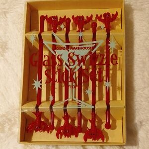 Vintage Boston Warehouse Red Glass Swizzle Stick Set